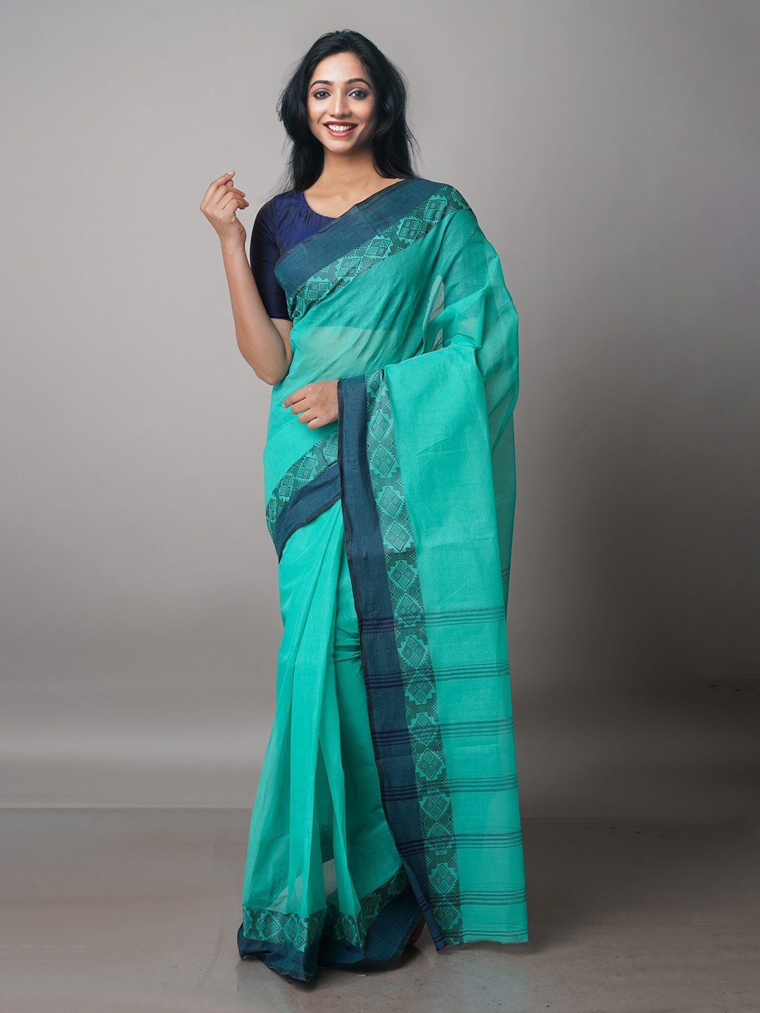 

Unnati Silks Zari Pure Cotton Taant Saree, Green