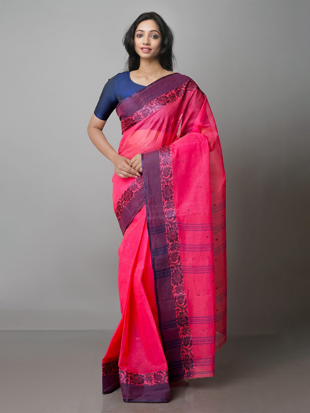 

Unnati Silks Woven Design Pure Cotton Taant Saree, Pink