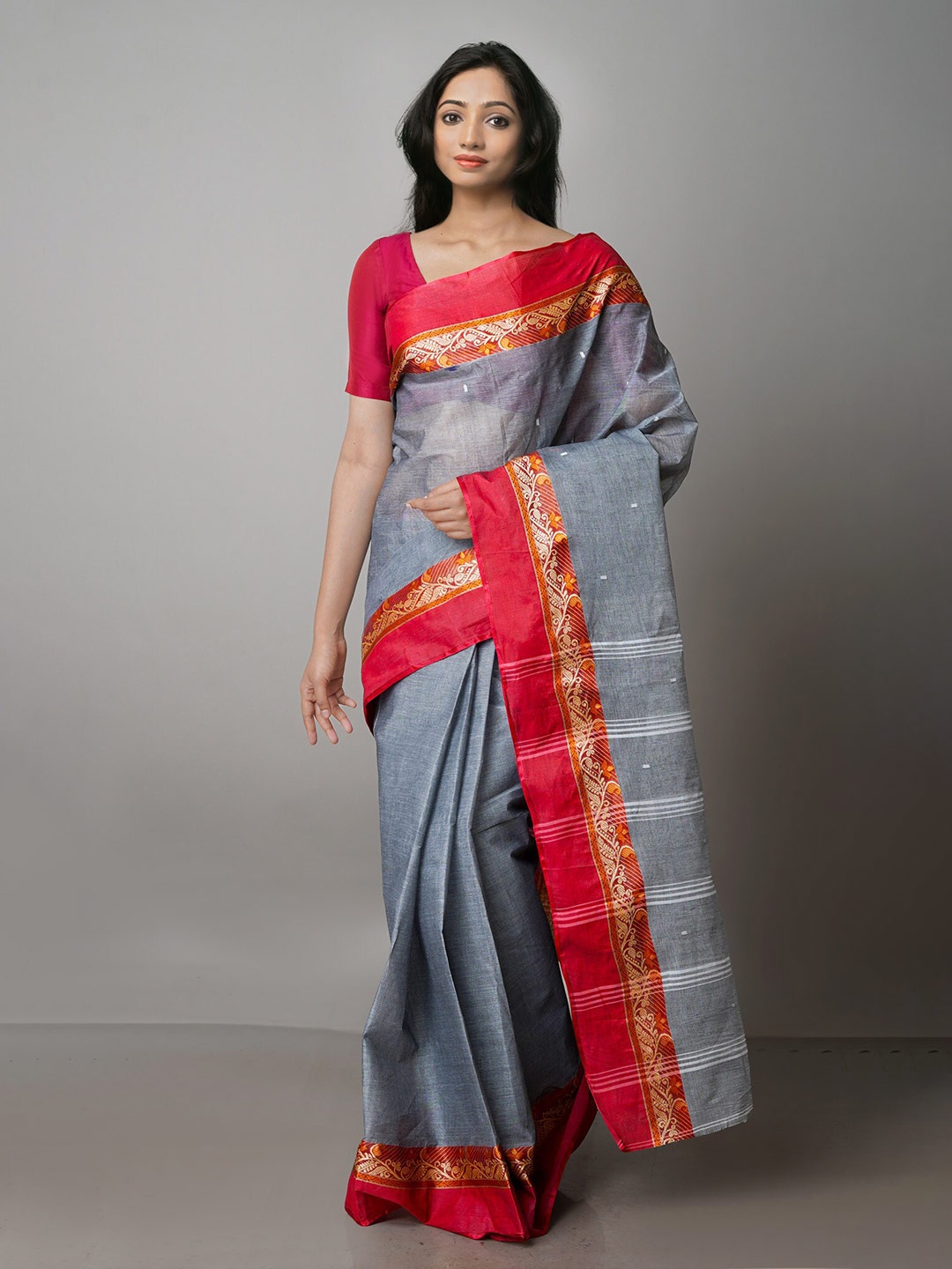 

Unnati Silks Woven Design Pure Cotton Taant Saree, Grey