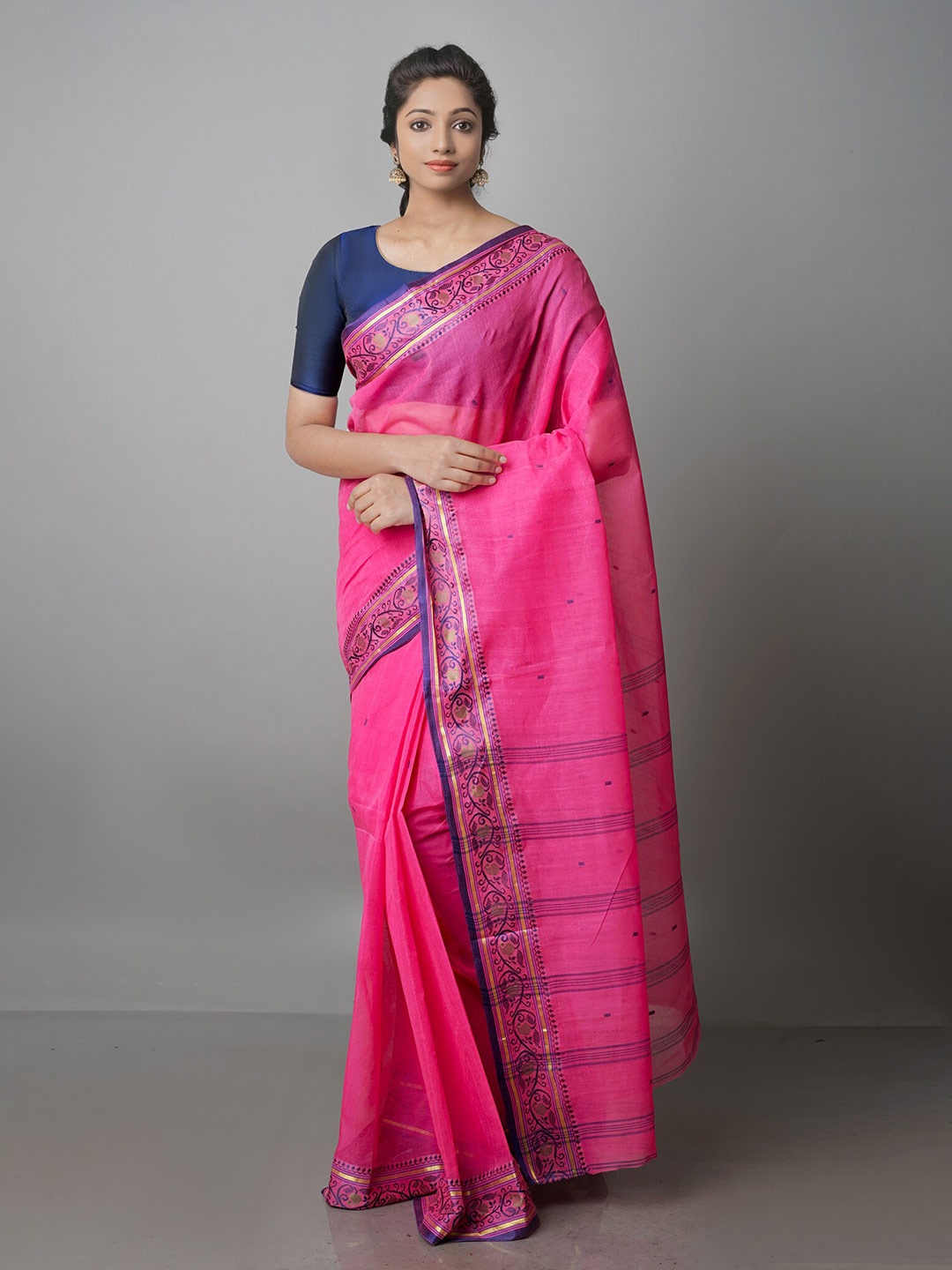

Unnati Silks Woven Design Pure Cotton Taant Saree, Pink