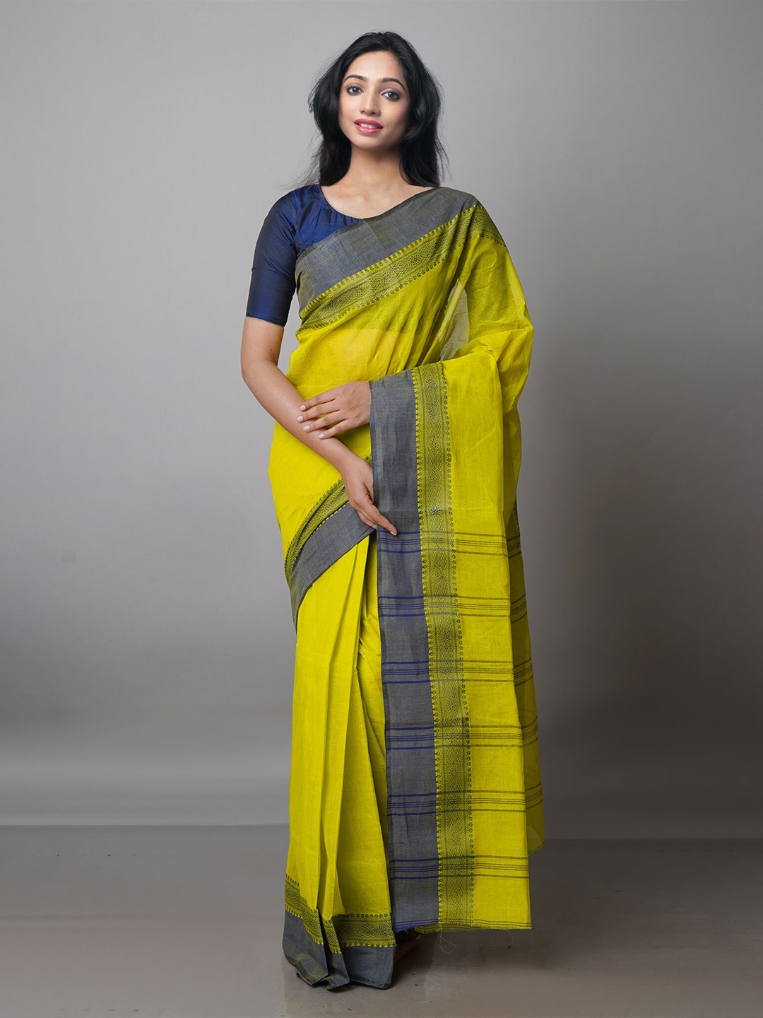 

Unnati Silks Pure Cotton Taant Saree, Yellow