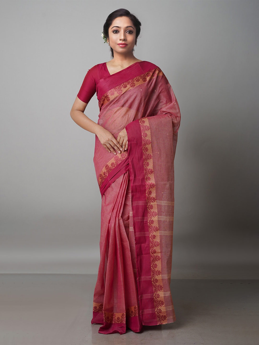 

Unnati Silks Pure Cotton Taant Saree, Red