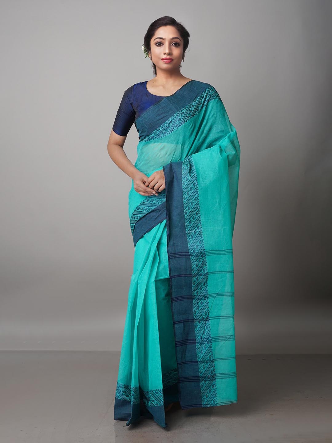 

Unnati Silks Pure Cotton Taant Saree, Teal