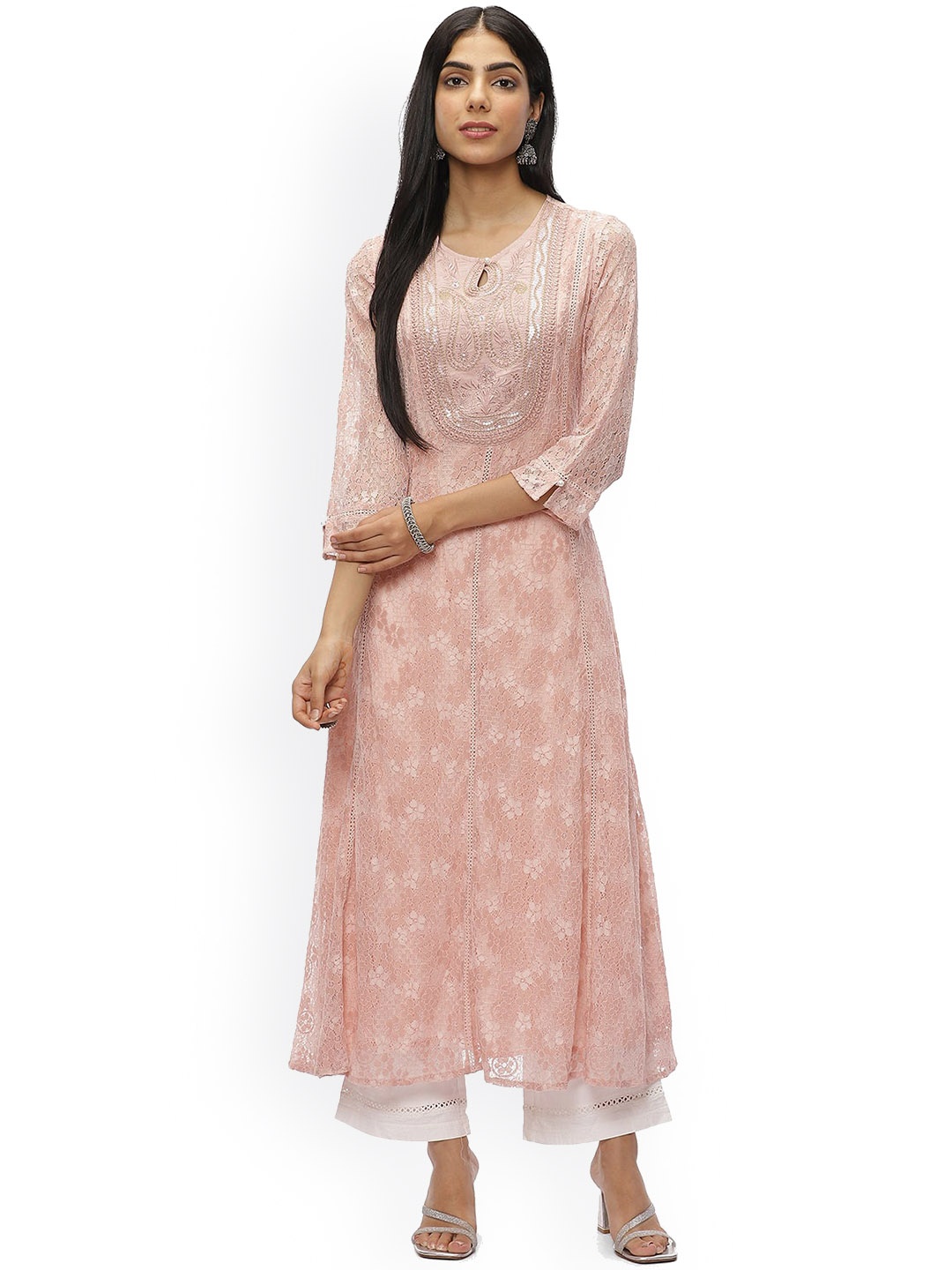 

Lakshita Women Cotton Ethnic Motifs Embroidered Thread Work Kurta, Peach