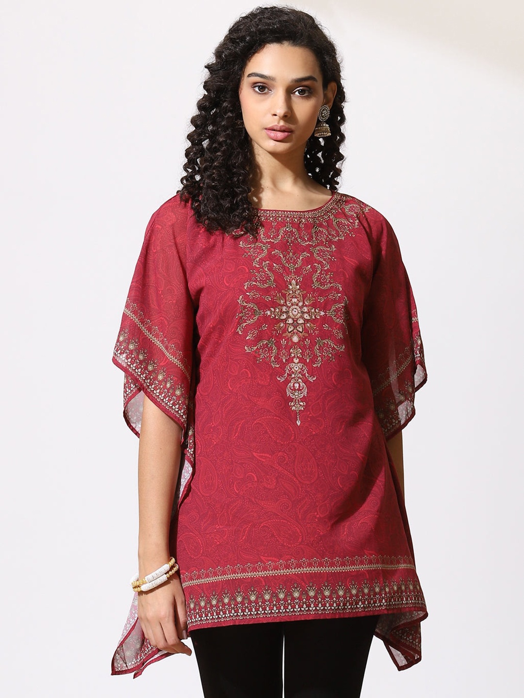 

Lakshita Women Printed Extended Sleeves Kaftan Kurta, Red