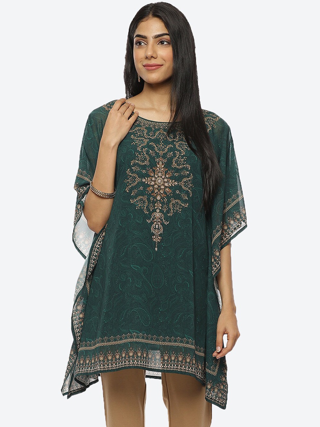 

Lakshita Women Printed Extended Sleeves Kaftan Kurta, Green