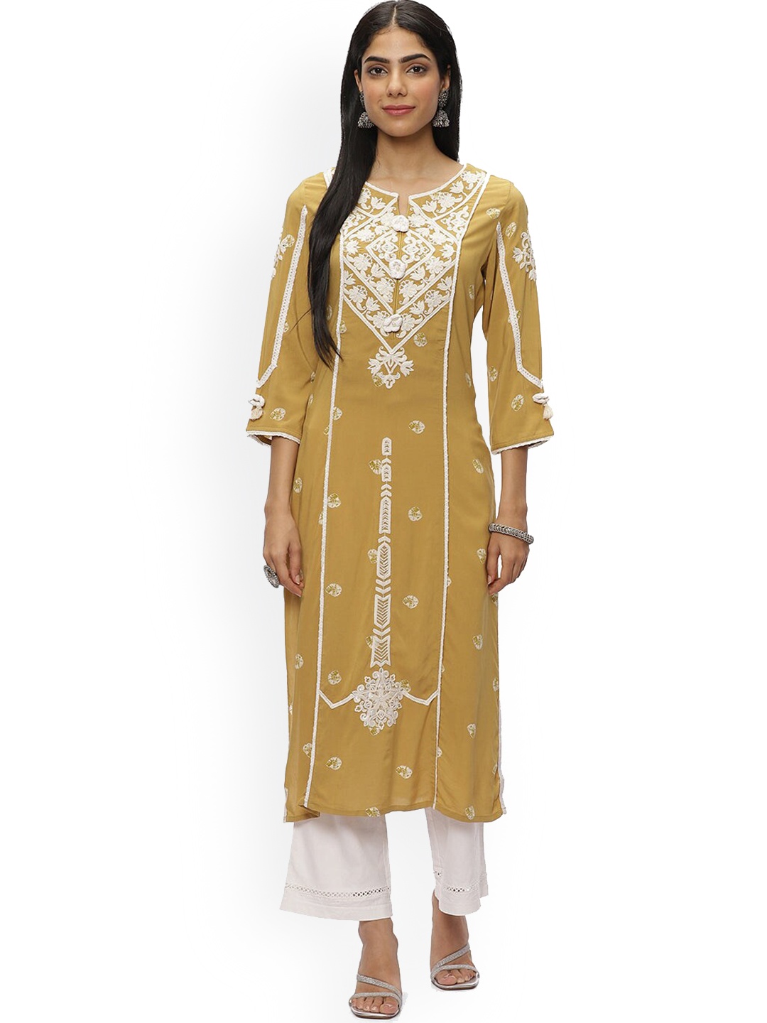 

Lakshita Floral Embroidered Keyhole Neck Thread Work Kurta, Green