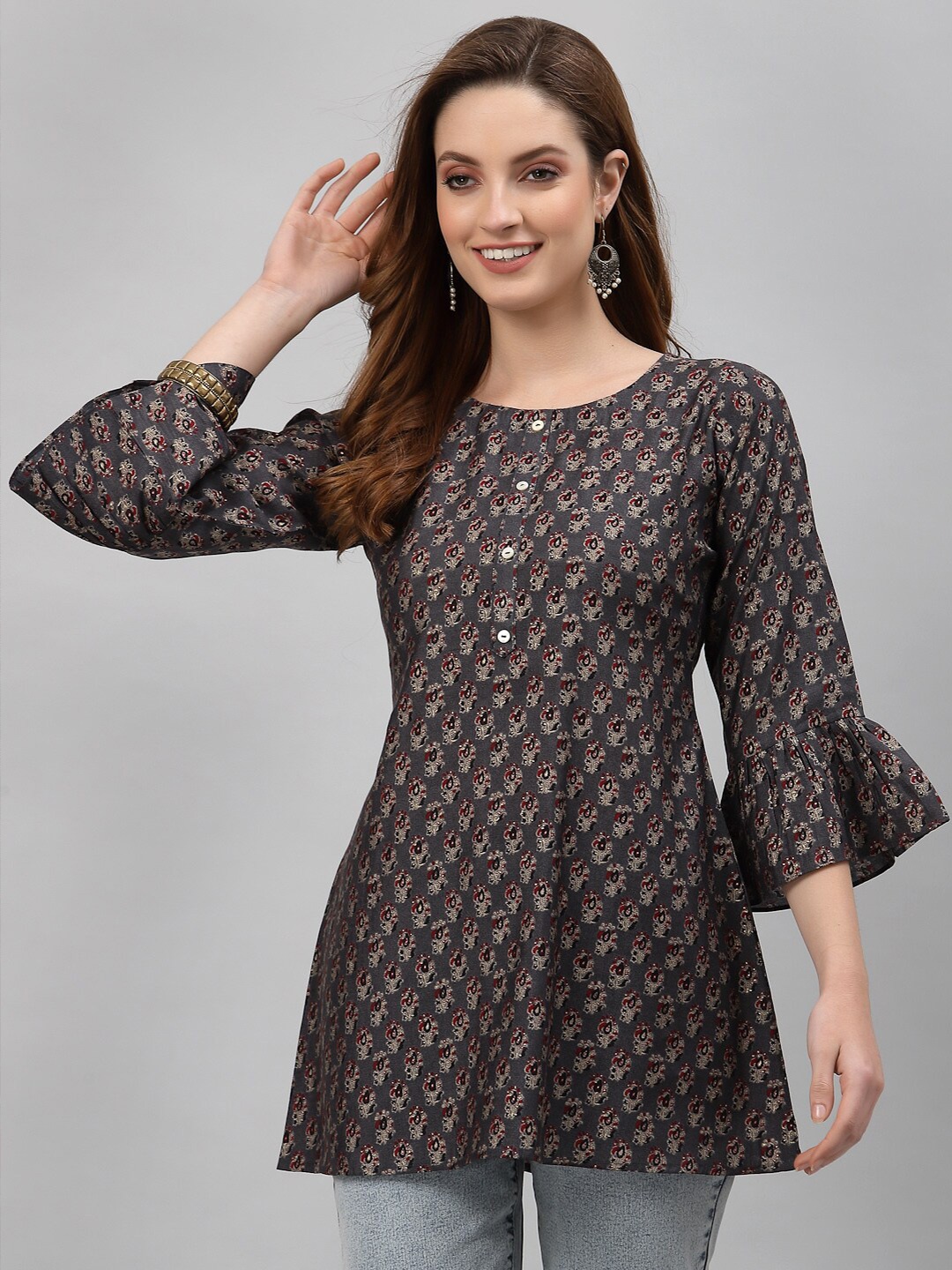 

TANKHI Modal Printed Tunic, Grey