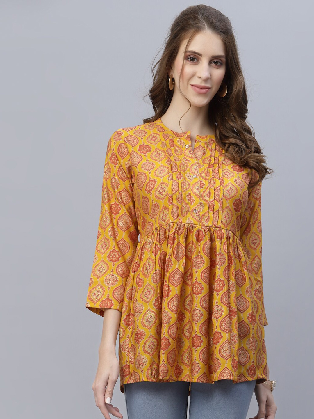 

TANKHI Modal Printed Tunic, Mustard