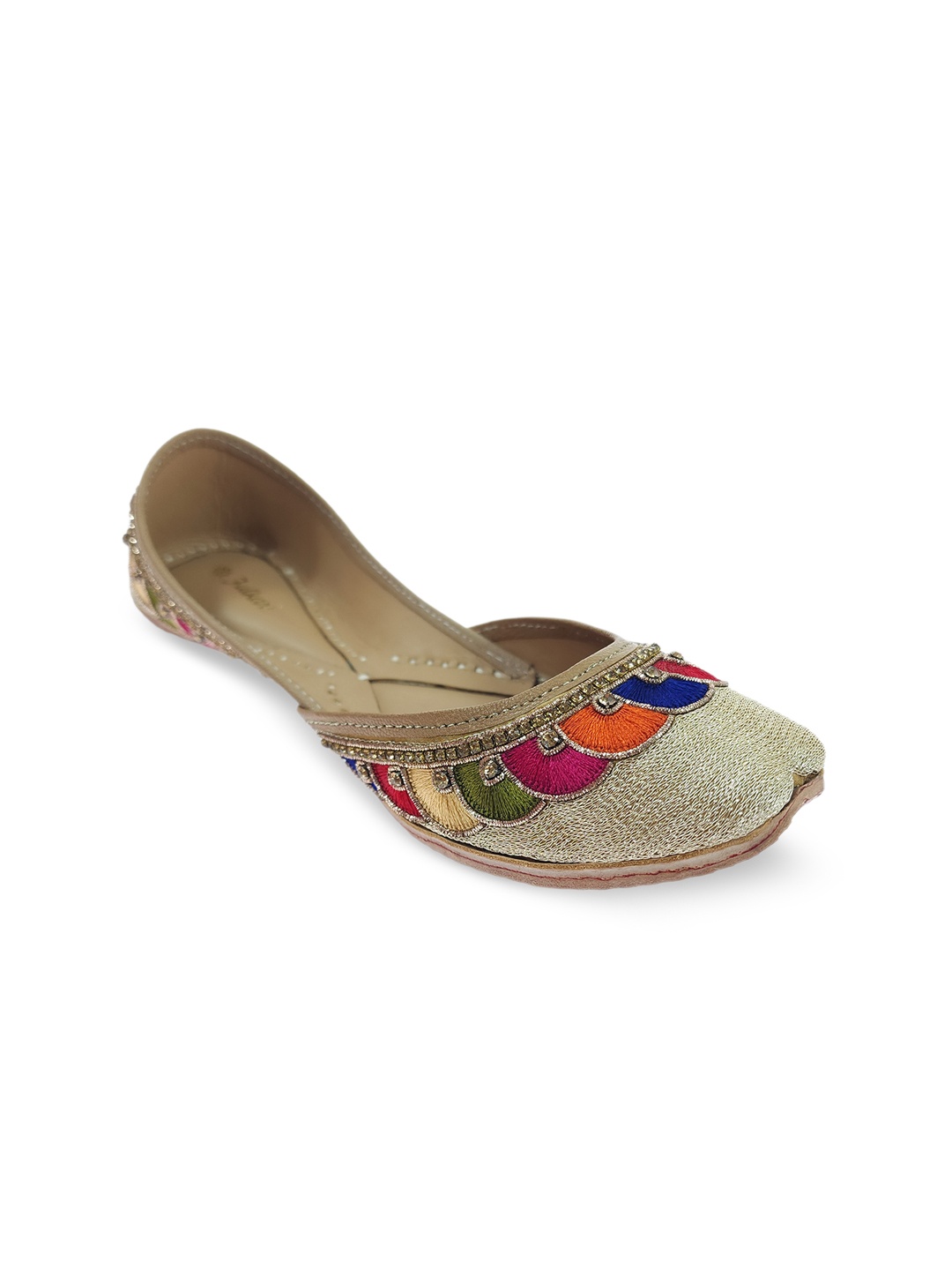 

Fulkari Women Embroidered Leather Ethnic Mojaris, Gold