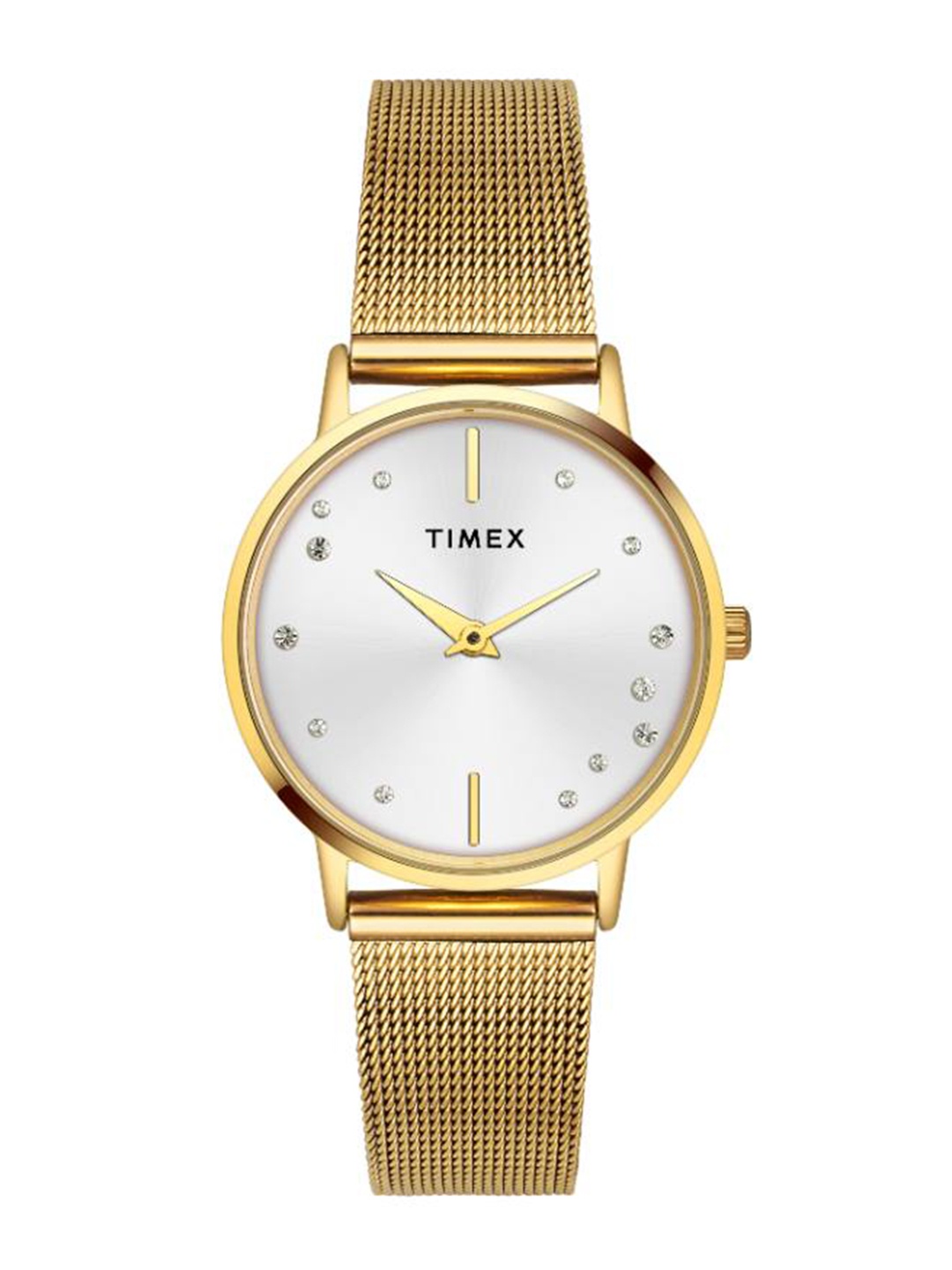 

Timex Women Brass Embellished Dial & Stainless Steel Bracelet Style Straps Analogue Watch, Gold