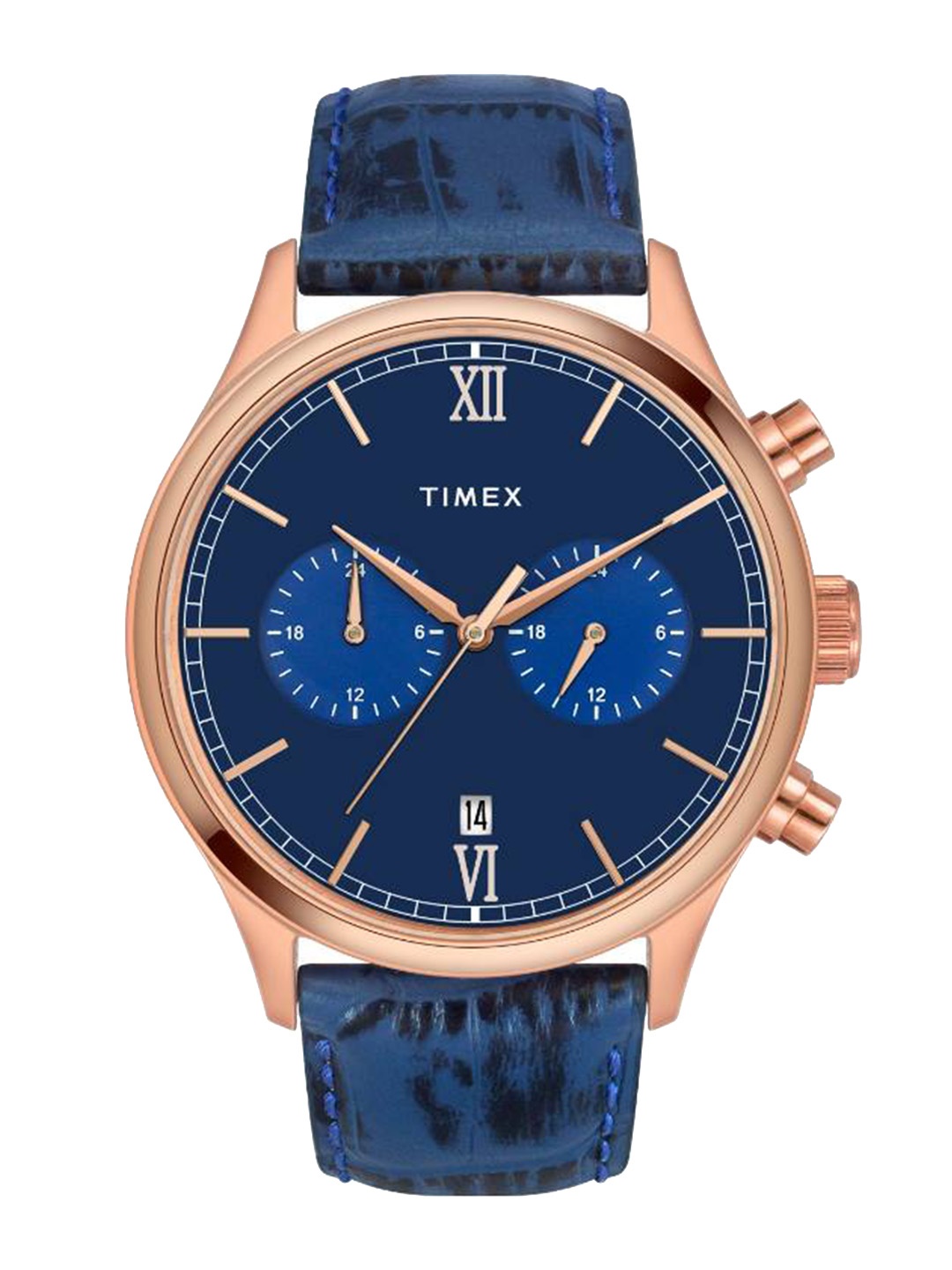 

Timex Men Leather Textured Straps Analogue Watch, Blue