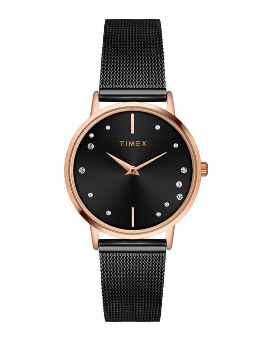 

Timex Women Brass Embellished Dial & Stainless Steel Straps Analogue Watch TWEL15603, Black