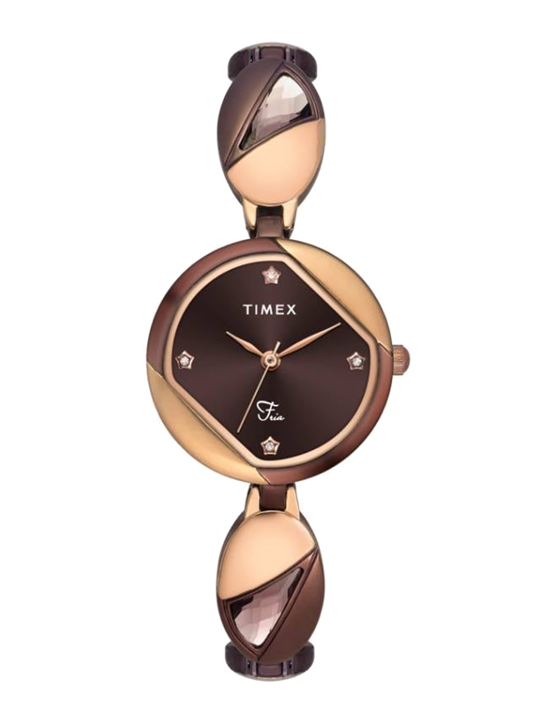 

Timex Women Brass Embellished Dial & Bracelet Style Straps Analogue Watch TWEL16303, Brown