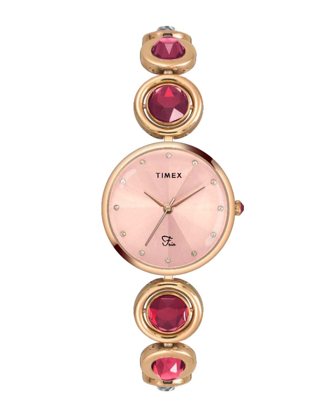 

Timex Women Brass Embellished Dial & Pink Bracelet Style Straps Analogue Watch TWEL16402
