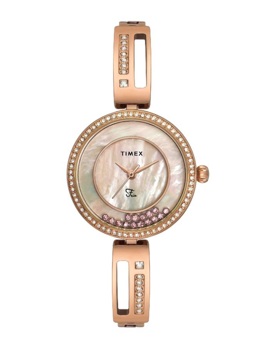 

Timex Women Brass Mother of Pearl Dial & Bracelet Style Straps Analogue Watch TWEL16501, Rose gold