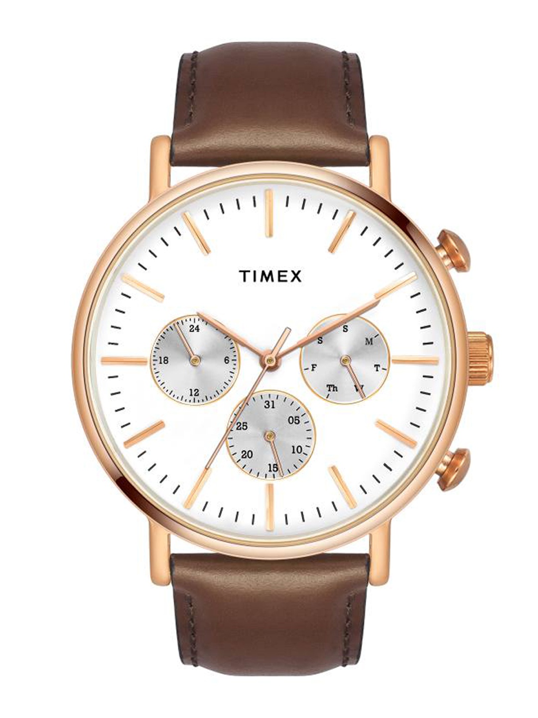 

Timex Men Brass Dial & Leather Straps Analogue Watch TWEG20005, Silver