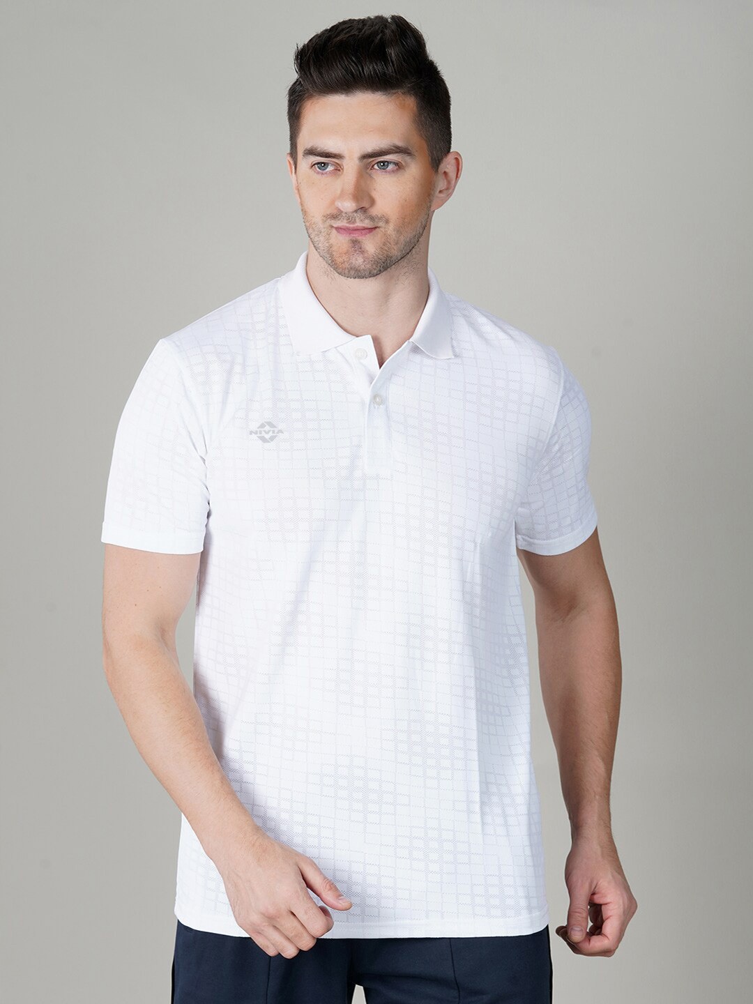 

NIVIA Men Polo Collar T-shirt, White