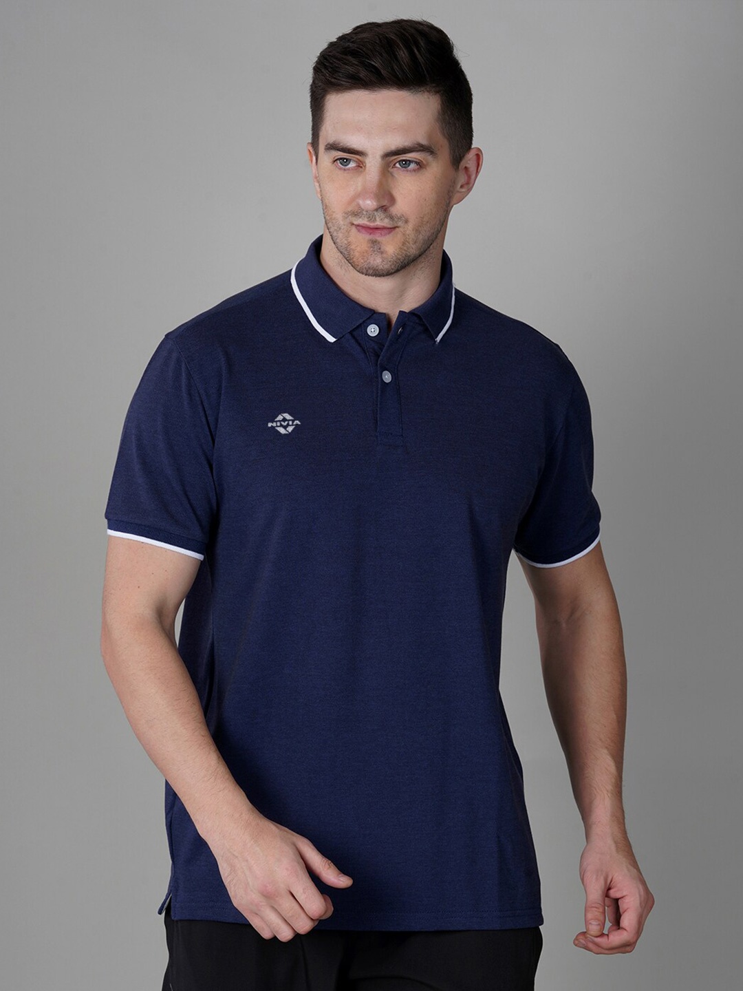 

Nivia Ray Polo-17 Pique Knitted T-Shirt, Navy blue