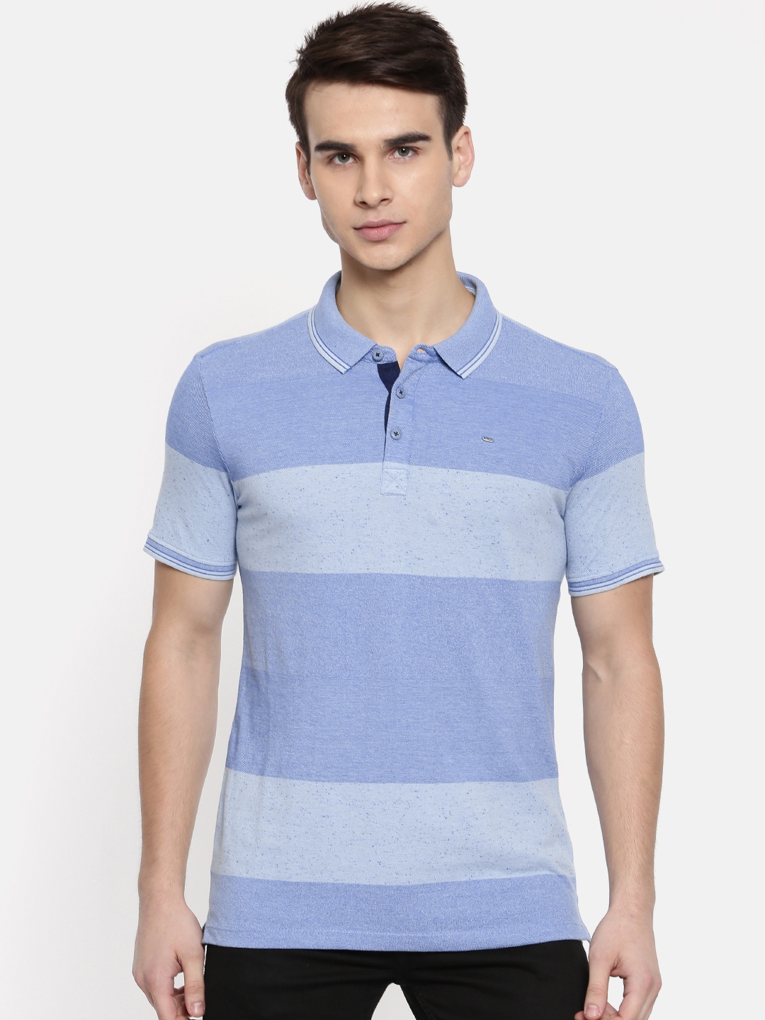 

SPYKAR Men Blue Striped Polo Collar T-shirt