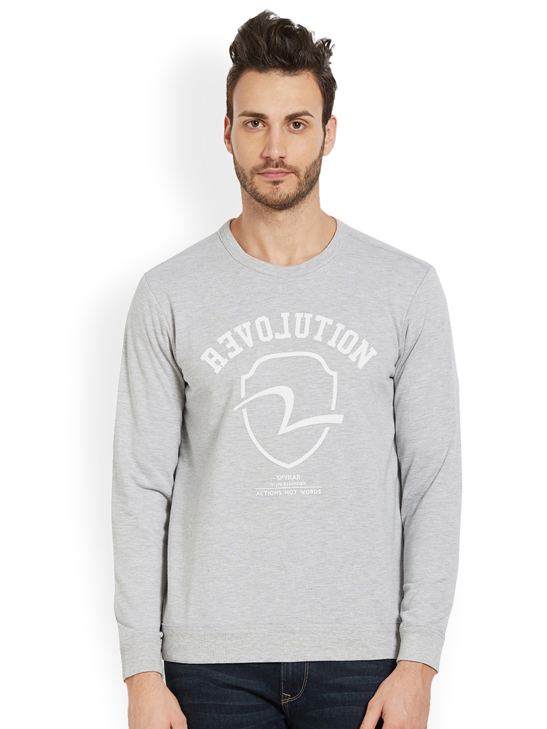 

SPYKAR Men Grey Printed Round Neck T-shirt