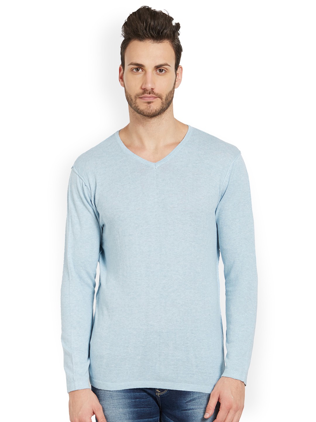 

SPYKAR Men Blue Solid V-Neck T-shirt
