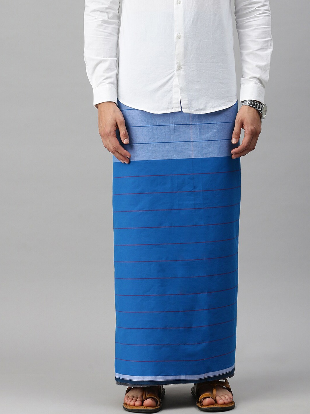 

Ulama Men Striped Pure Cotton Dhoti, Blue