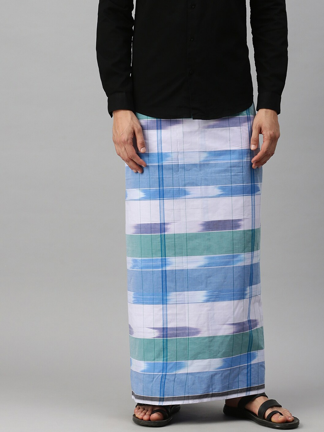 

Ulama Men Striped Pure Cotton Dhotis, White