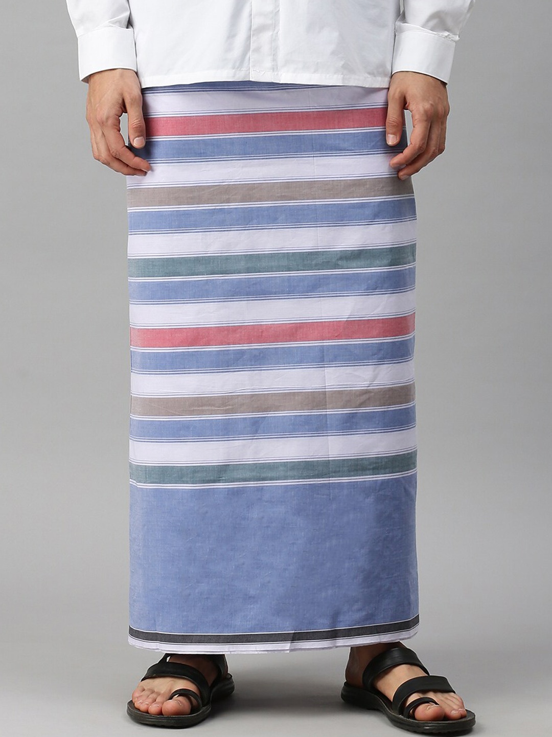 

Ulama Men Striped Pure Cotton Lungi, Blue