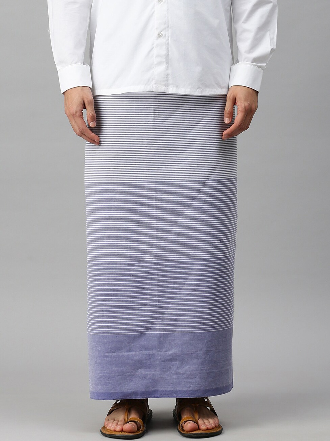 

Ulama Men Striped Pure Cotton Dhotis, Blue