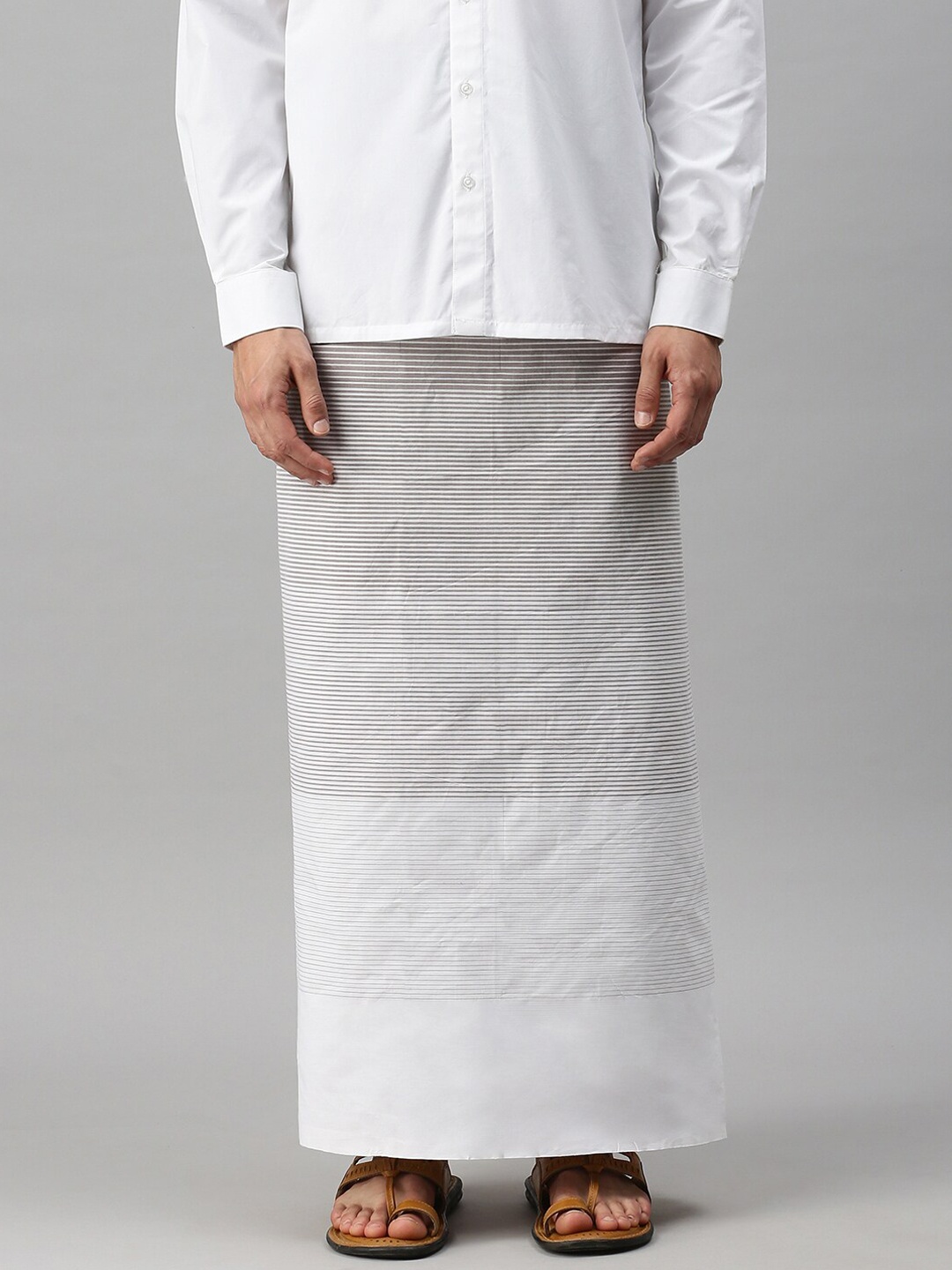 

Ulama Men Striped Pure Cotton Dhotis, White