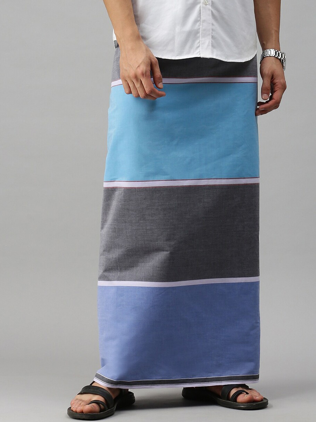 

Ulama Men Striped Pure Cotton Dhotis, Blue