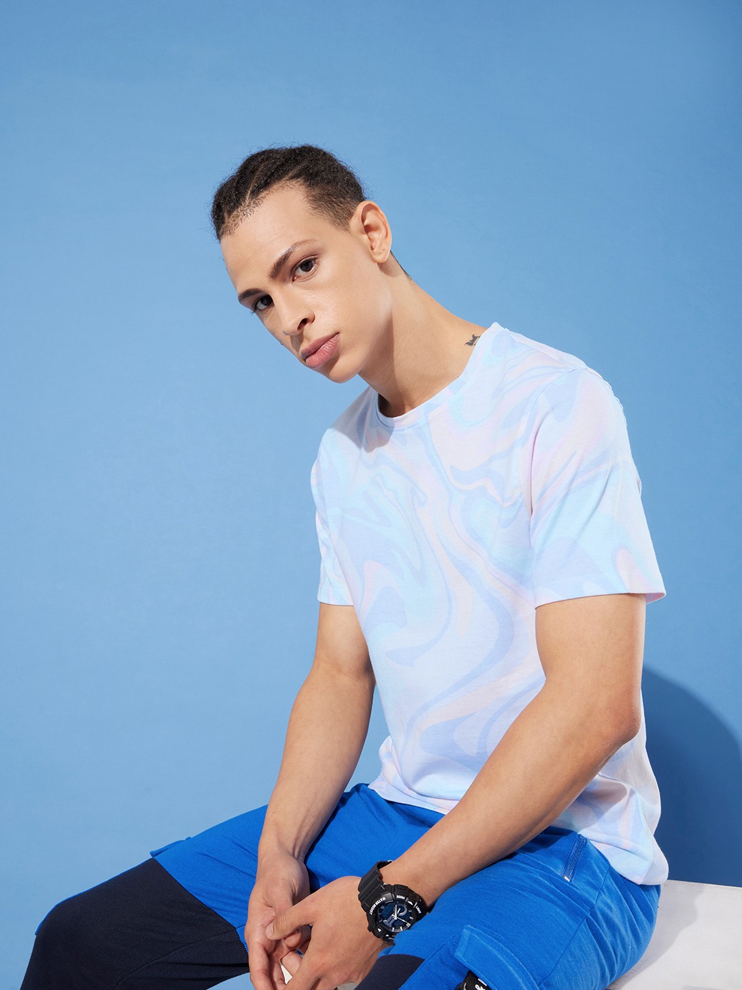 

Mast & Harbour Abstract Printed Pure Cotton T-shirt, Blue