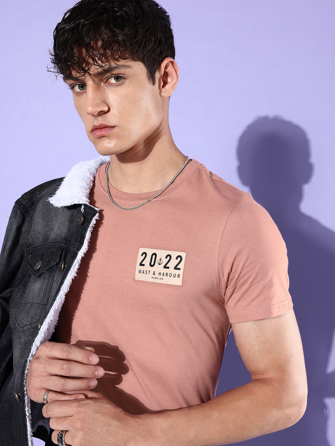 

Mast & Harbour Solid Casual T-shirt With Patchwork Detail, Rose