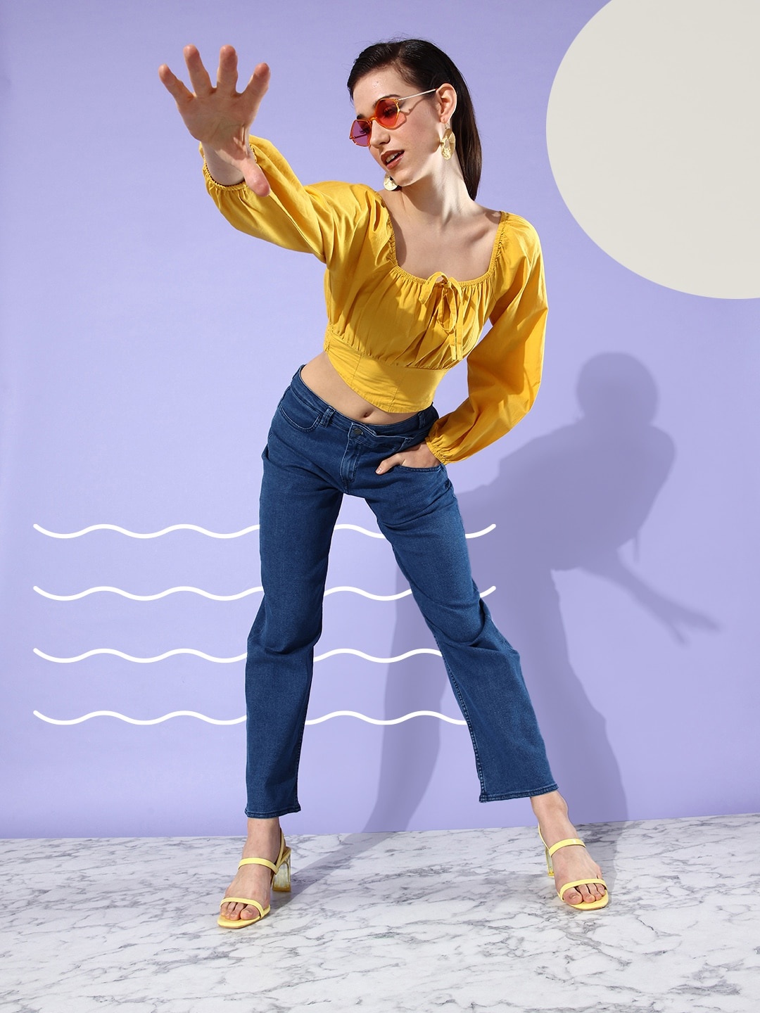 

Mast & Harbour Bright Yellow Casually Corset Smocked Pure Cotton Crop Top