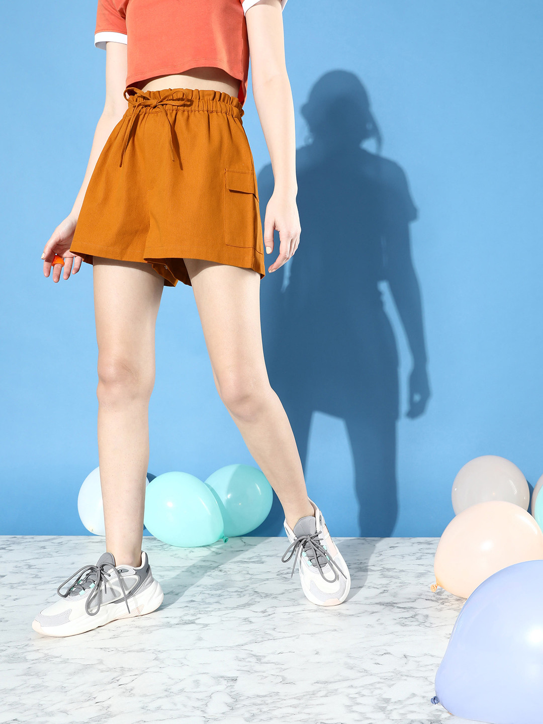 

Mast & Harbour Women Pure Cotton Solid Mid-Rise Shorts, Rust