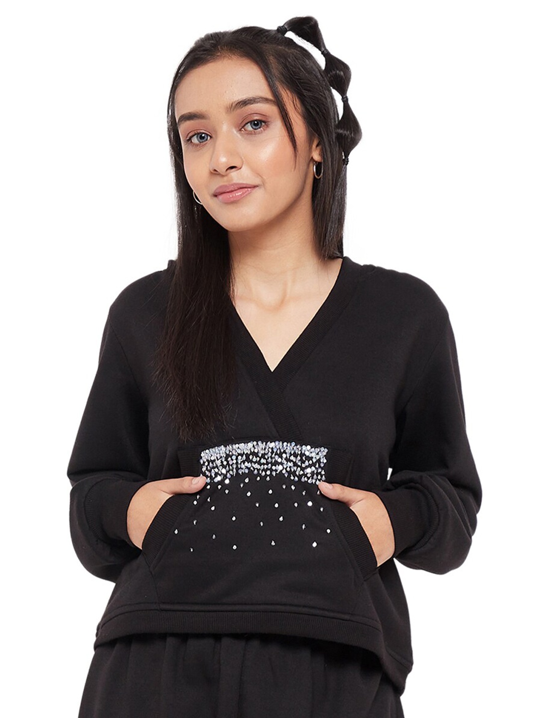 

Antheaa Girls Embellished Fleece Hooded Sweatshirt, Black