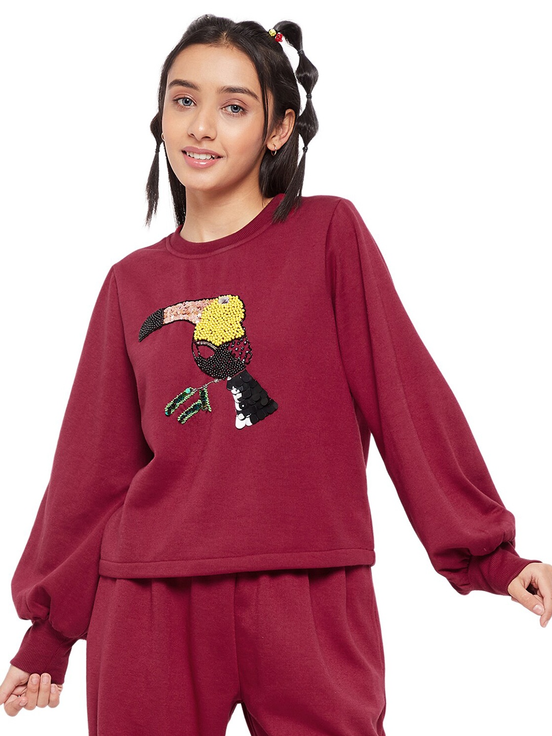 

Antheaa Girls Embellished Fleece Sweatshirt, Maroon