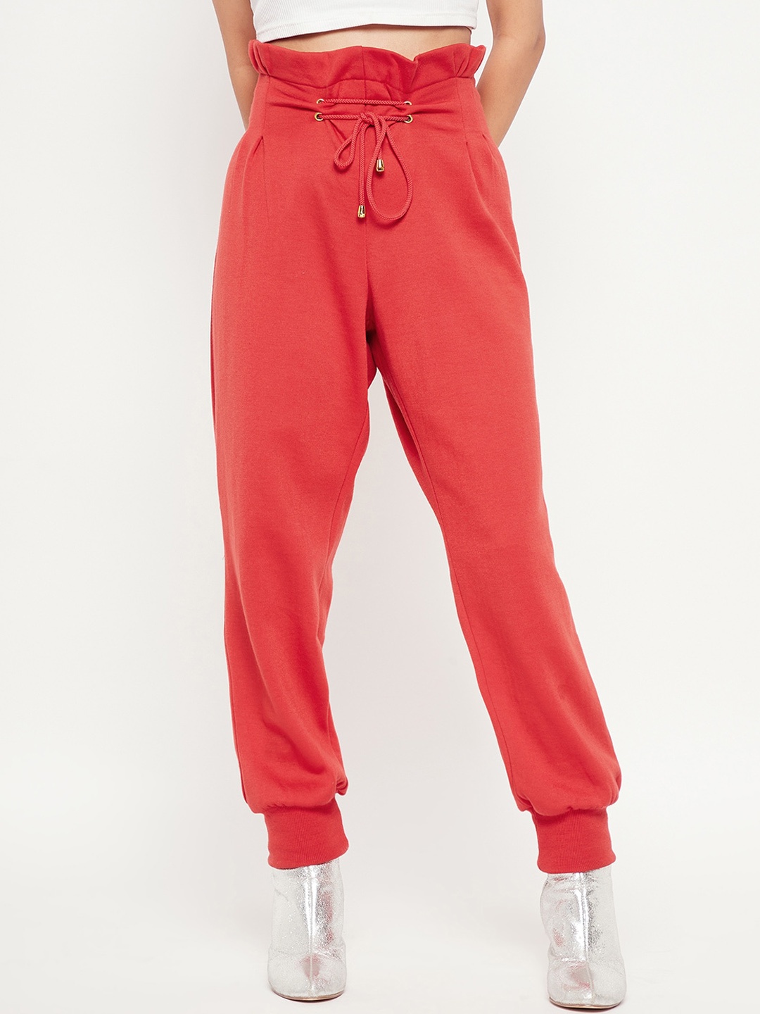 

Antheaa Girls Solid Loose Fit High-Rise Joggers, Coral