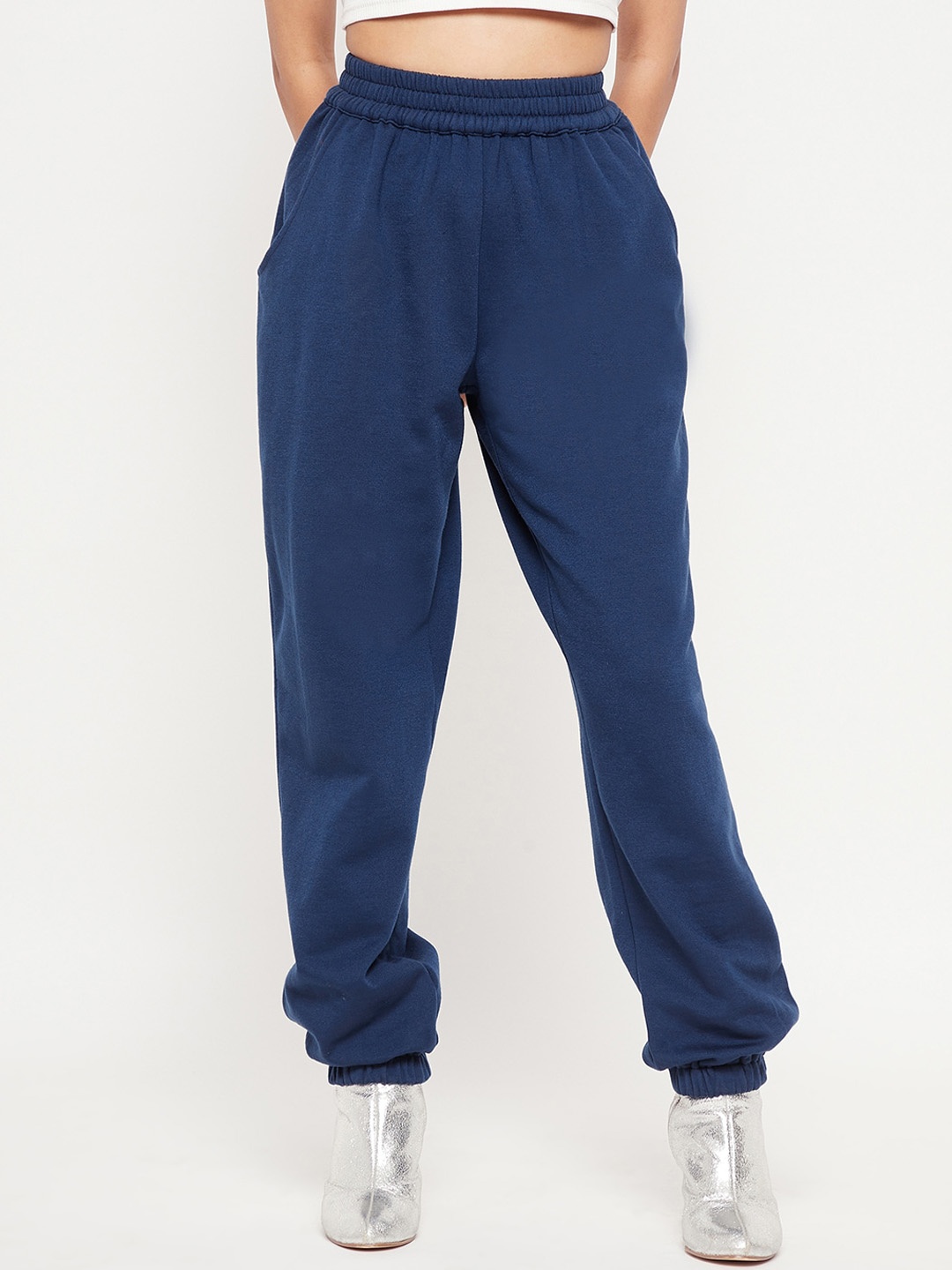 

Antheaa Girls Loose Fit High-Rise Joggers, Navy blue