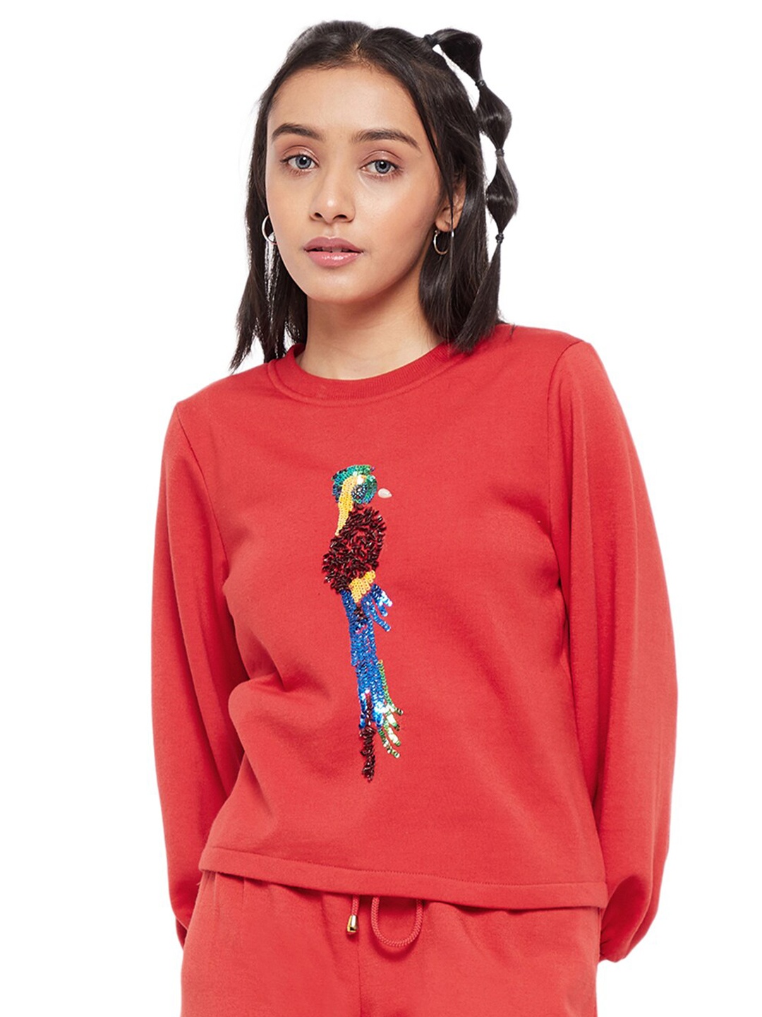 

Antheaa Girls Embellished Fleece Sweatshirt, Red