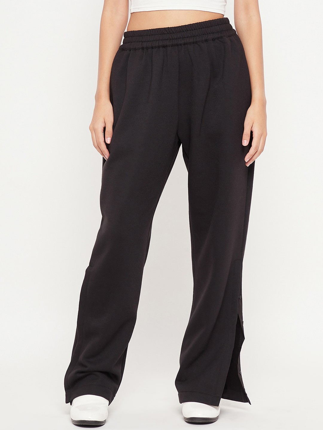 

Antheaa Girls Solid Loose Fit High-Rise Trousers, Black
