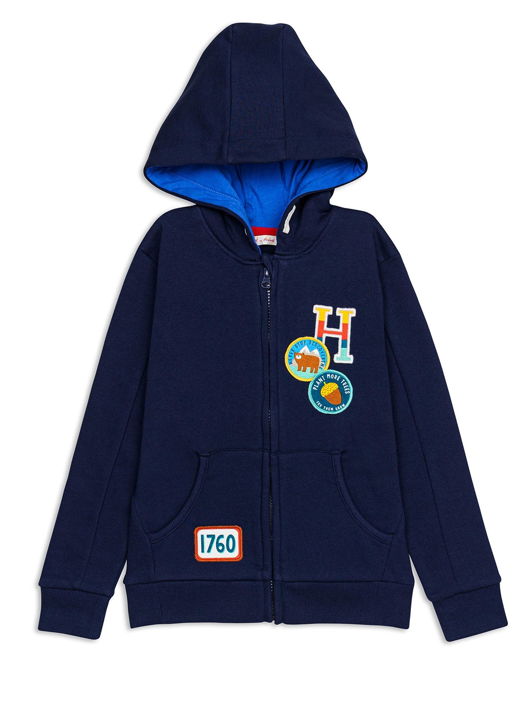 

H By Hamleys Boys Printed Cotton Hooded Sweatshirt, Navy blue