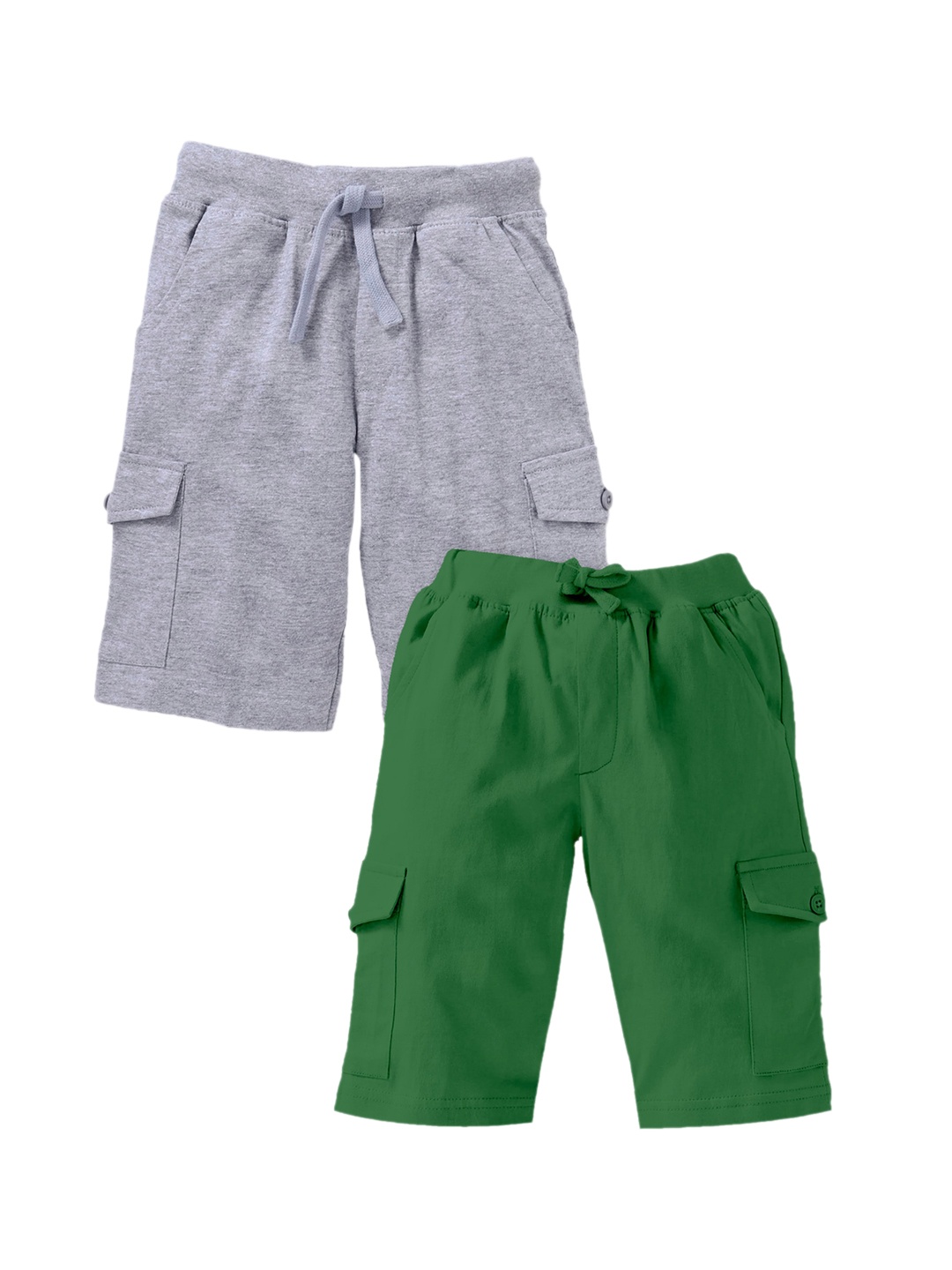 

KiddoPanti Boys Pack Of 2 Cargo Pure Cotton Shorts, Green
