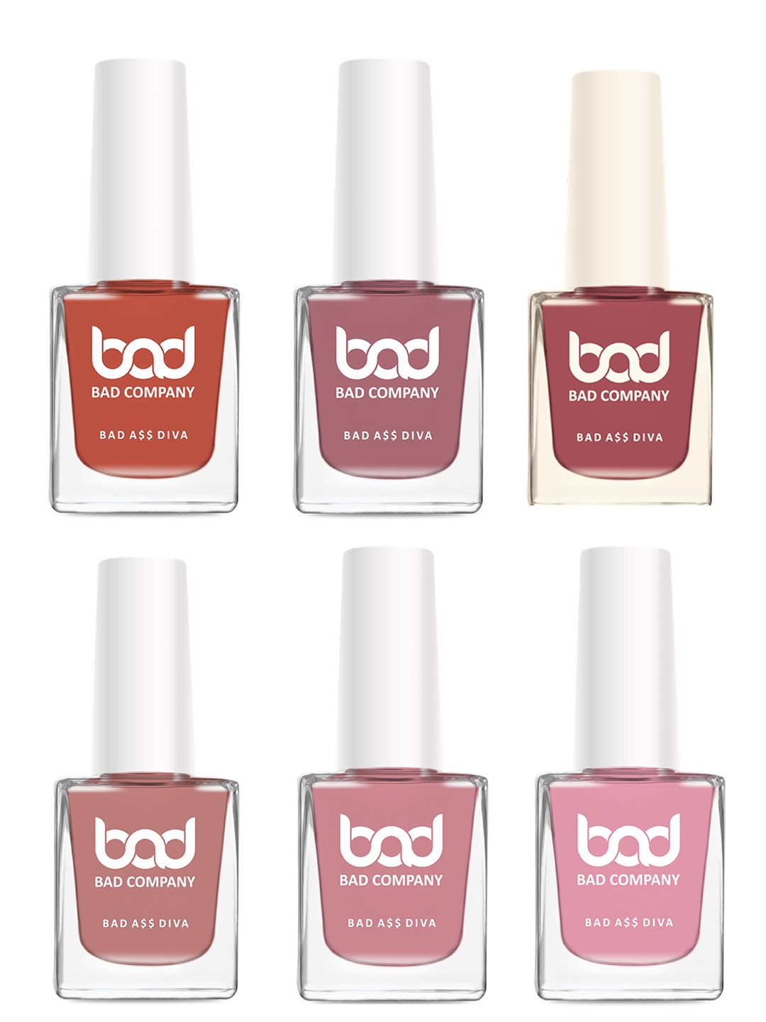 

BAD COMPANY Set of 6 Bad Diva No Toxin Nail Lacquer - 10ml Each, Nude