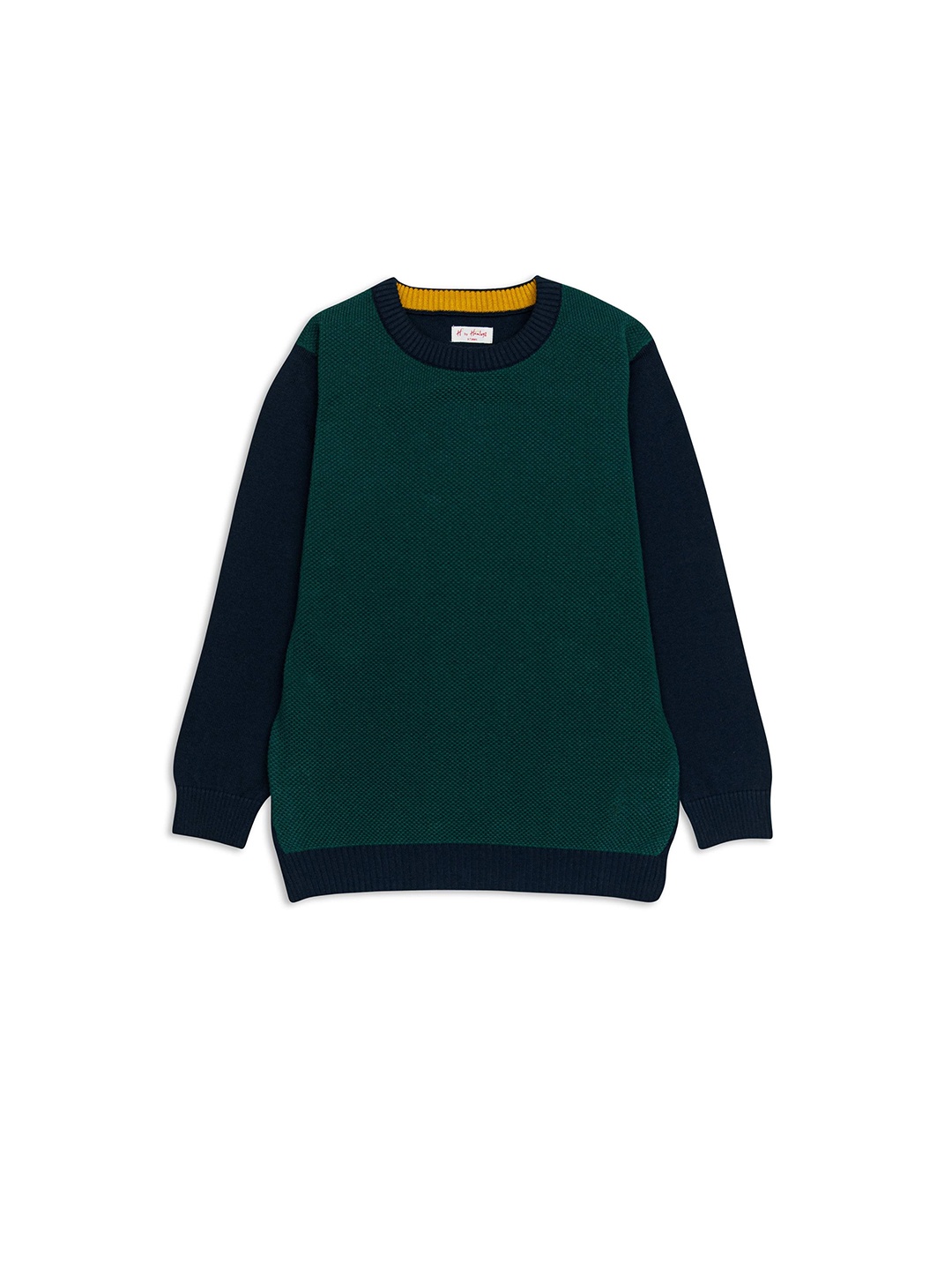 

H By Hamleys Boys Colourblocked Cotton Pullover Sweater, Green