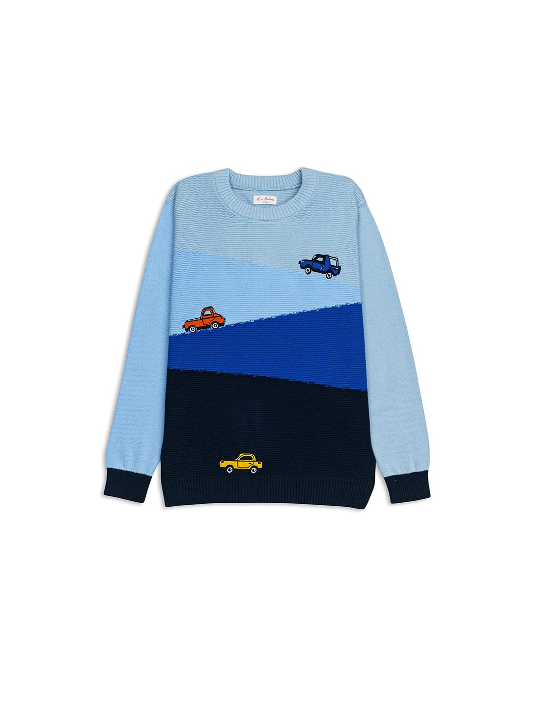 

H By Hamleys Boys Blue & Black Colourblocked Cotton Pullover