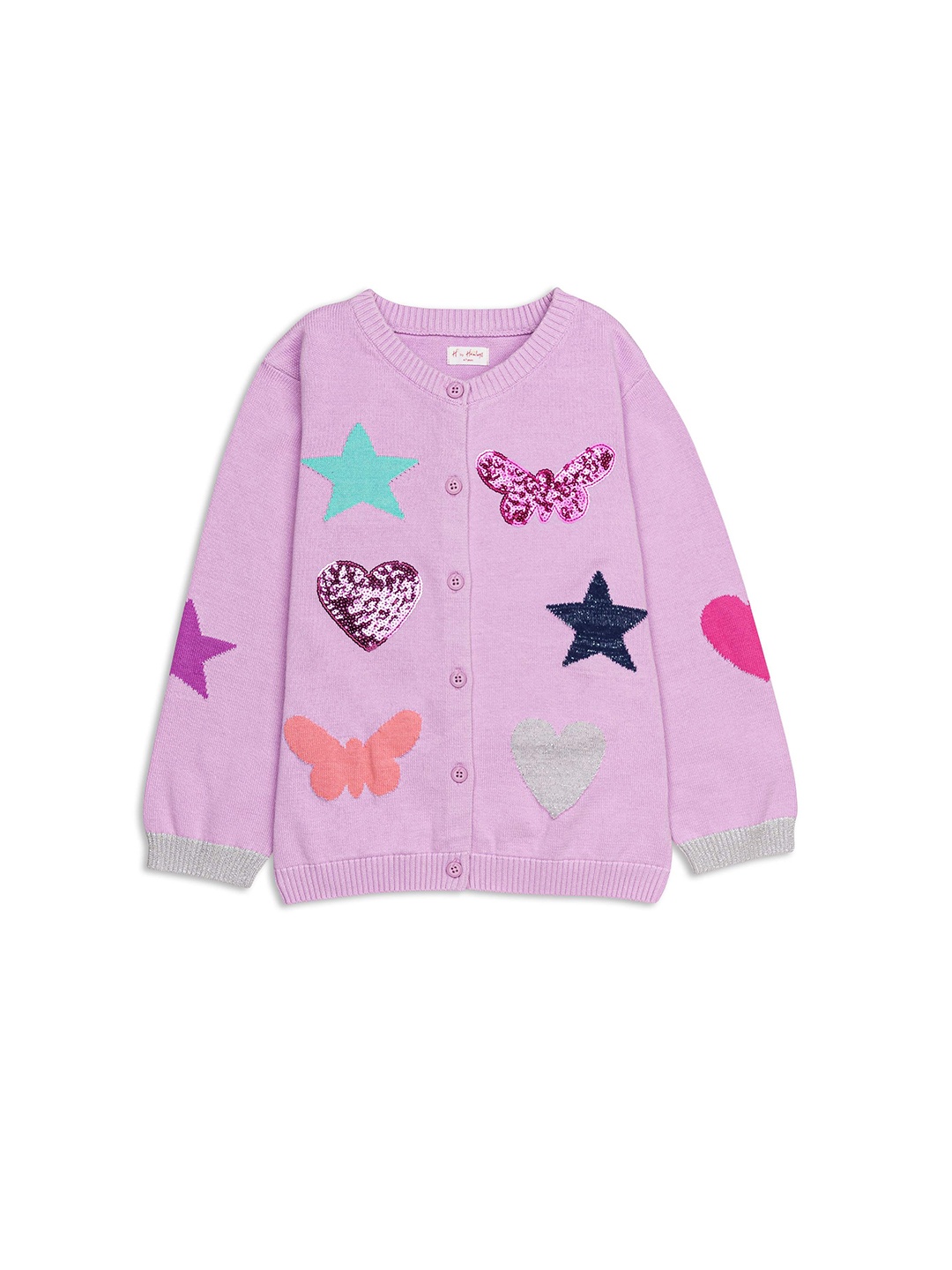 

H By Hamleys Girls Self Design Front-Open Cotton Sweater, Pink