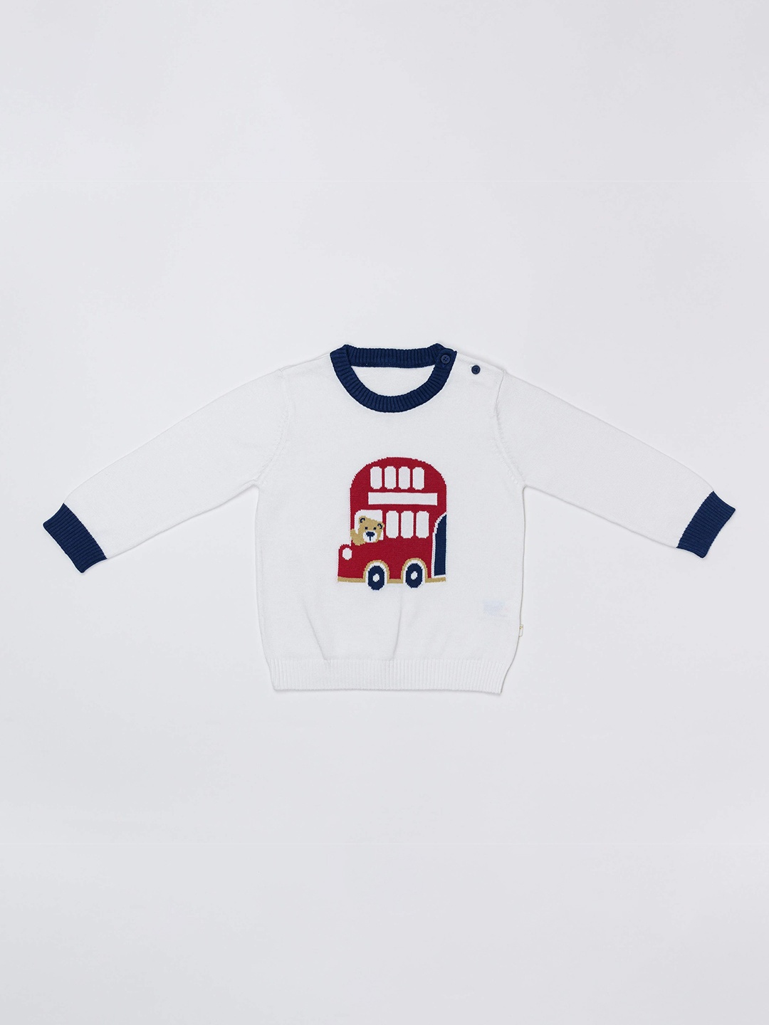 

H By Hamleys Boys White & Red Self Design Cotton Pullover