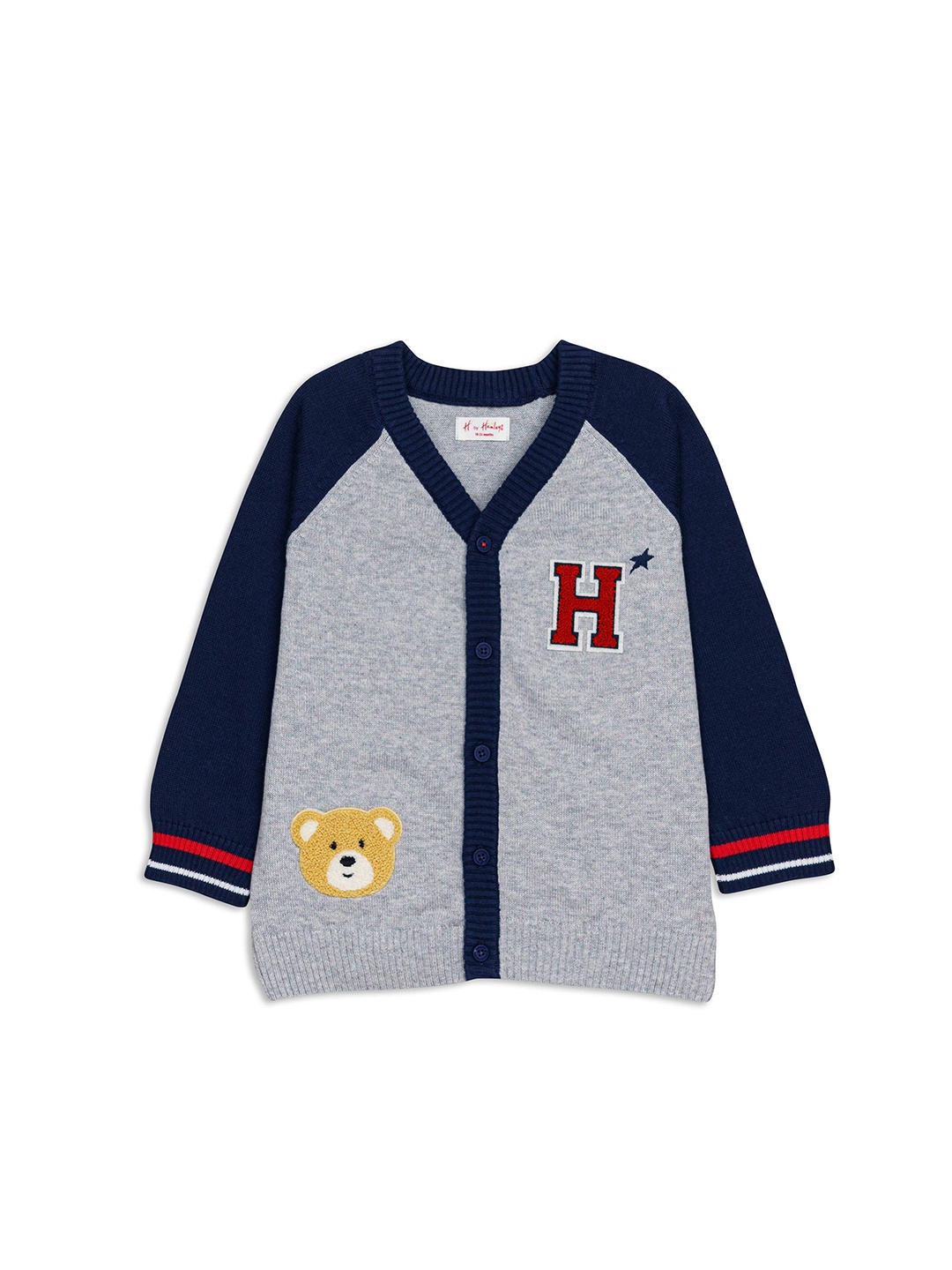 

H By Hamleys Boys Cotton Colourblocked Cardigan, Navy blue